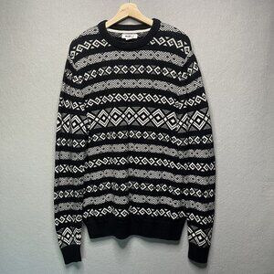 William Rast Mens Geometric Knit Sweater L Cotton Black White